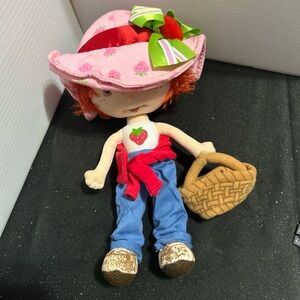 Strawberry-Themed Plush Doll with Pink Hat and Basket